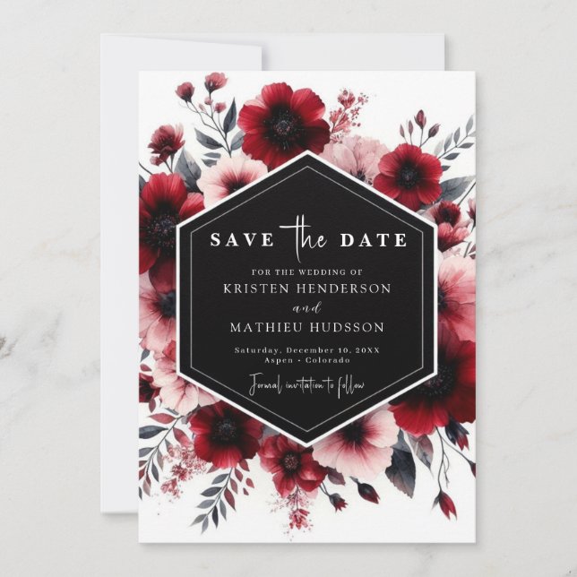 Chic Modern Crimson Red Wedding Save The Date (Front)