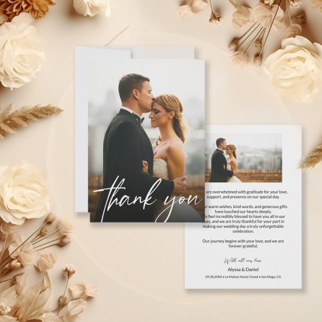 Chic Modern Custom 2 Wedding Photos  Thank You Card (2 photos wedding thank you with personal message)