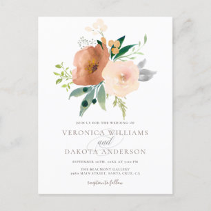 Chic Modern Delicate Watercolor Floral Wedding Invitation Postcard
