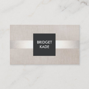 Chic Modern Designer Silver Striped Linen Look Business Card