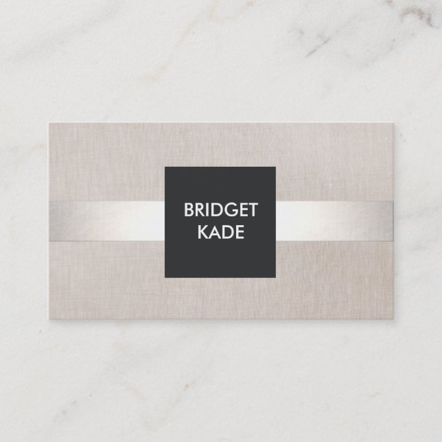 Chic Modern Designer Silver Striped Linen Look Business Card (Front)
