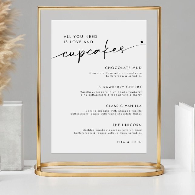 Chic Modern Dessert Cupcake Menu Wedding Sign (Creator Uploaded)