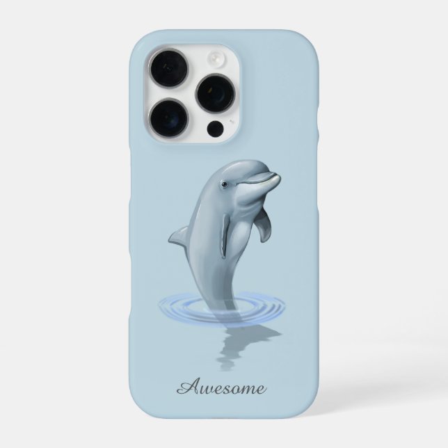 Chic Modern Dolphin & Script on Light Blue iPhone Case (Back)