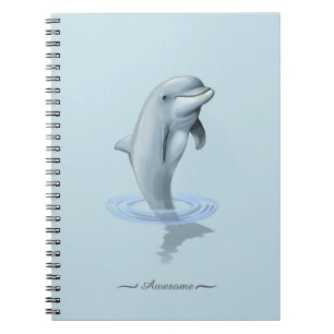 Chic Modern Dolphin & Script on Light Blue Photo Notebook