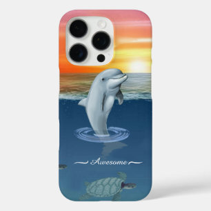 Chic Modern Dolphin, Turtles & Script on the Ocean iPhone 16 Pro Case