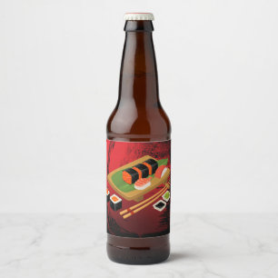 Chic Modern Elegant Black & Red Sushi Beer Bottle Label