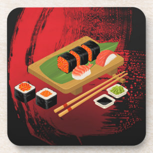 Chic Modern Elegant Black & Red Sushi Cook Coaster