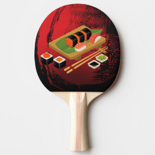 Chic Modern Elegant Black & Red Sushi Cook Ping Pong Paddle