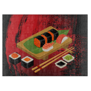 Chic Modern Elegant Black & Red Sushi Cutting Board