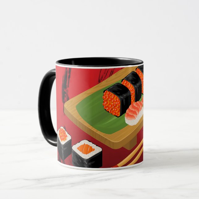 Chic Modern Elegant Black & Red Sushi Mug (Front Left)