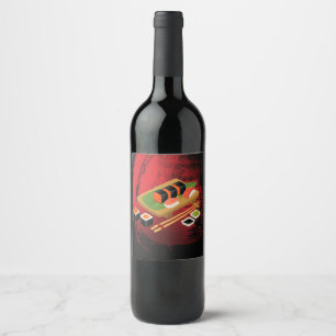 Chic Modern Elegant Black & Red Sushi Party Wine Wine Label