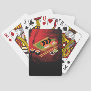 Chic Modern Elegant Black & Red Sushi Playing Cards