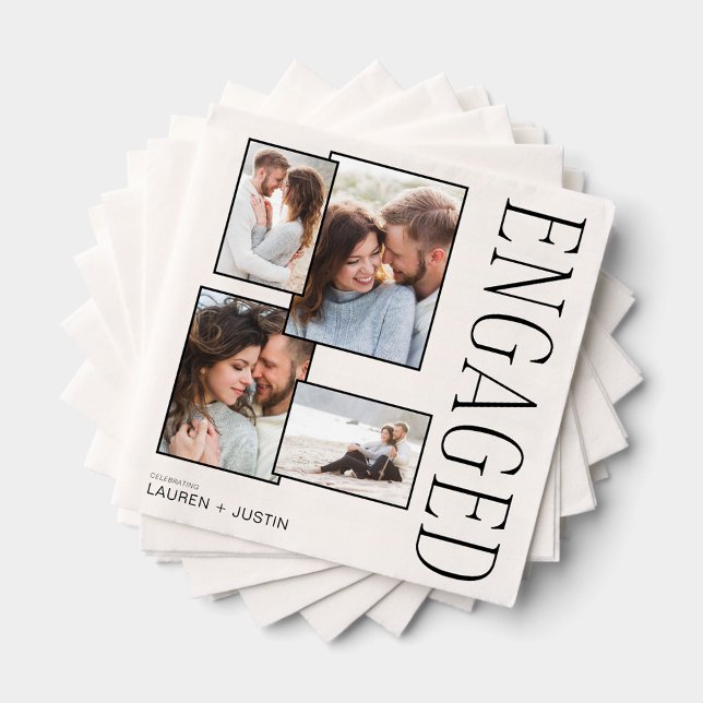 Chic Modern Elegant Photo Engagement Party Napkin (Creator Uploaded)
