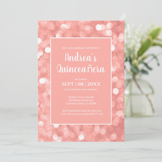 Chic Modern Elegant Pink Bokeh Lights Quinceañera Invitation (Standing Front)