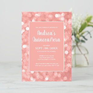 Chic Modern Elegant Pink Bokeh Lights Quinceañera Invitation