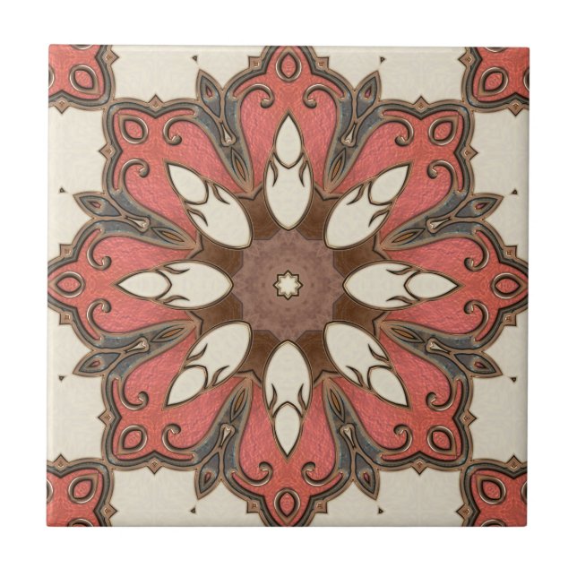 Chic Modern Floral Geometric Design Tile (Front)