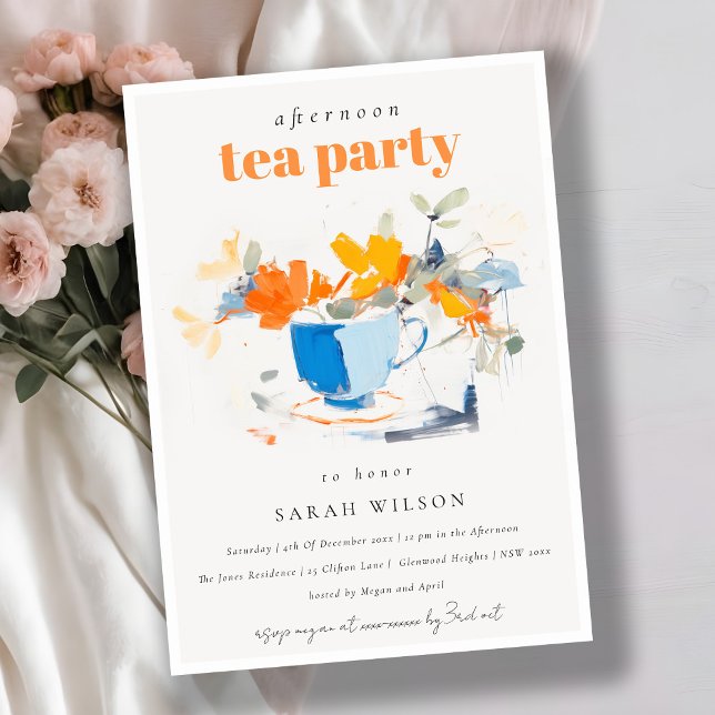 Chic Modern Floral Tea Cup Afternoon Tea Party  Invitation (Creator Uploaded)