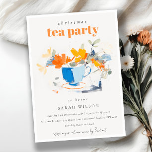 Chic Modern Floral Tea Cup Christmas Tea Party Invitation