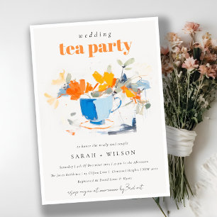 Chic Modern Floral Tea Cup Wedding Tea Party  Invitation
