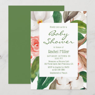 Chic Modern Floral Watercolor Baby Shower Invitation