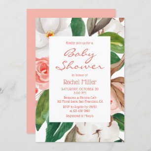 Chic Modern Floral Watercolor Girl Baby Shower Invitation