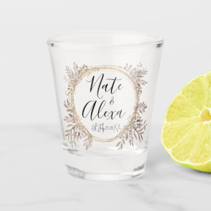 Chic Modern Floral Wreath Wedding Personalised Shot Glass