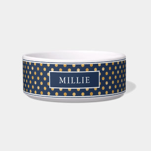 Chic Modern Geometric Navy Gold Dot Pattern Name Bowl