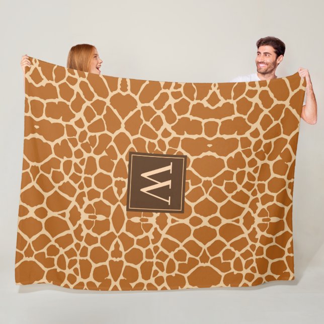 Chic Modern Giraffe Print Monogram Fleece Blanket (In Situ)