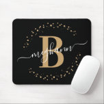 Chic Modern Girly Black Gold Name Script Monogram Mouse Pad<br><div class="desc">Girly, modern, elegant, trendy, black and gold monogram initial name script custom personalized monogrammed mousepad. Featuring a monogram initial and a girly name script in a hand lettered calligraphy swash tail font and dotted circle frame around your monogram. Perfect feminine gift for girls, sister, mother, birthday, wedding, bridal shower, sweet...</div>