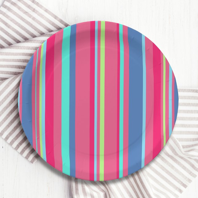 Chic Modern Girly Candy Stripe Pattern Paper Plate (Creator Uploaded)