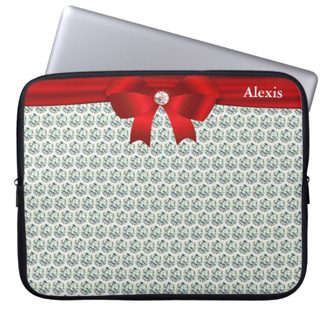 Chic modern & glitter diamonds on silver Laptop Laptop Sleeve (Front)