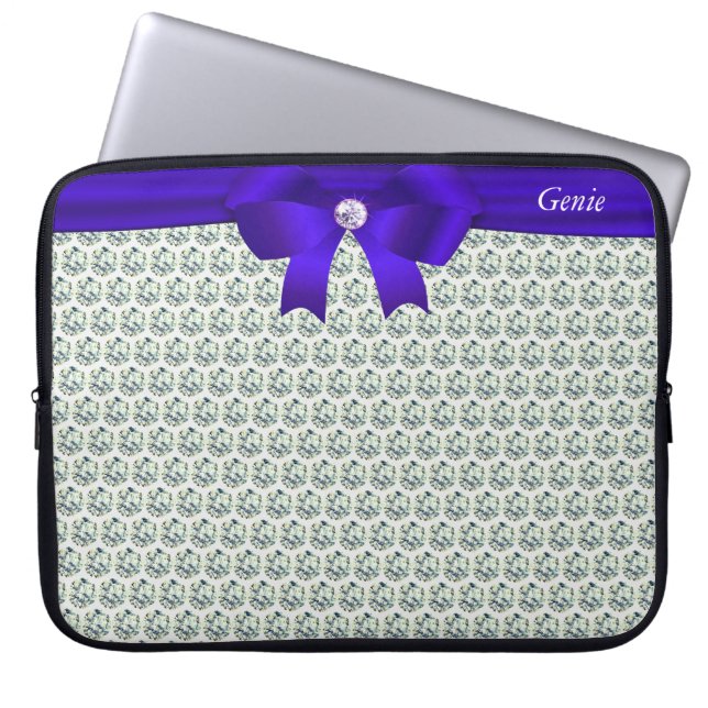 Chic modern & glitter diamonds on silver Laptop Sleeve (Front)