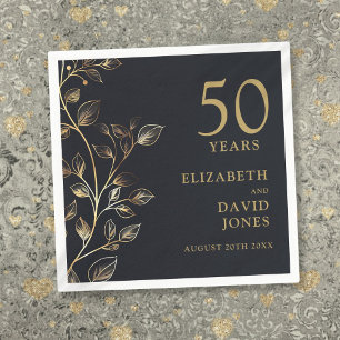 Chic Modern Gold Floral 50th Wedding Anniversary Napkin