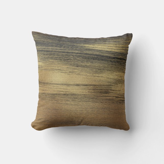 Chic Modern Gold Grey Abstract Brushstrokes Cushion (Front)