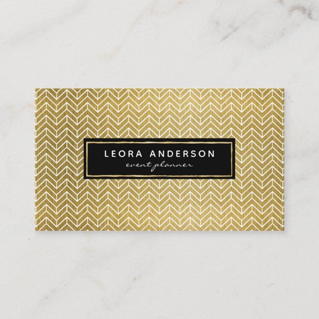 Chic Modern Gold Herringbone Pattern Business Card (Front)