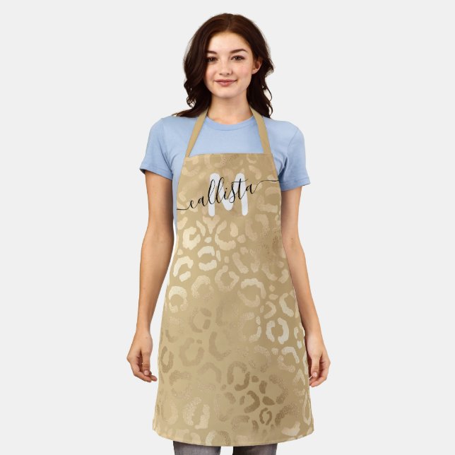 Chic Modern Gold Leopard Cheetah Monogram Apron (Worn)