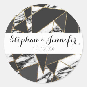 Chic Modern Gold Marble and Black Geometric Classic Round Sticker