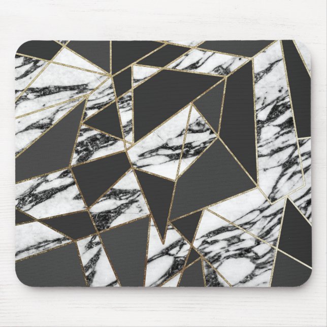 Chic Modern Gold Marble and Black Geometric Mouse Pad (Front)