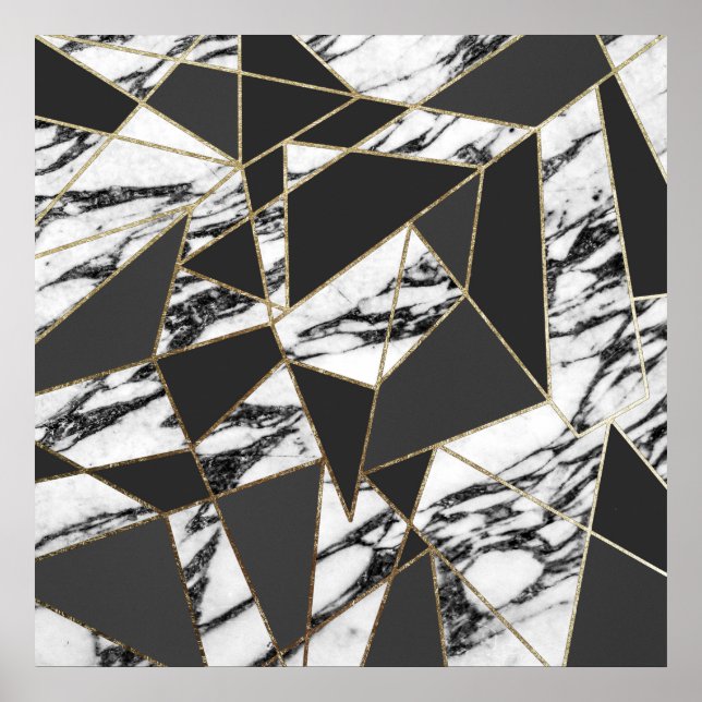 Chic Modern Gold Marble and Black Geometric Poster (Front)