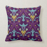 Chic modern gold purple ikat tribal pattern cushion<br><div class="desc">Chic trendy fashion stylish bold colourful gold,  teal and purple ikat pattern tribal print design,  the cool vibrant textured modern ikat print tribal pattern in gold,  teal and purple give this bold,  colourful design a contemporary,  unique and exotic look. Cool unique gifts for her.</div>