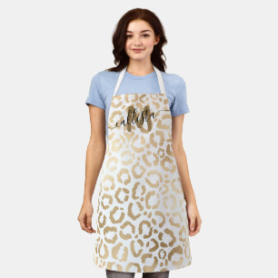 Chic Modern Gold White Leopard Cheetah Monogram Apron