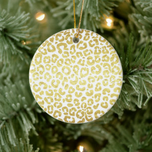 Chic Modern Gold White Leopard Jaguar Cheetah Ceramic Ornament
