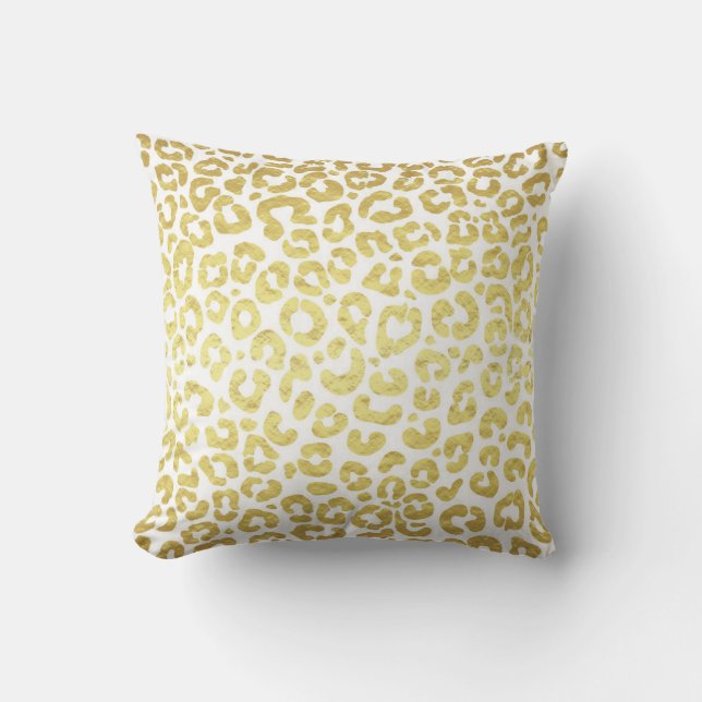 Chic Modern Gold White Leopard Jaguar Cheetah Cushion (Front)