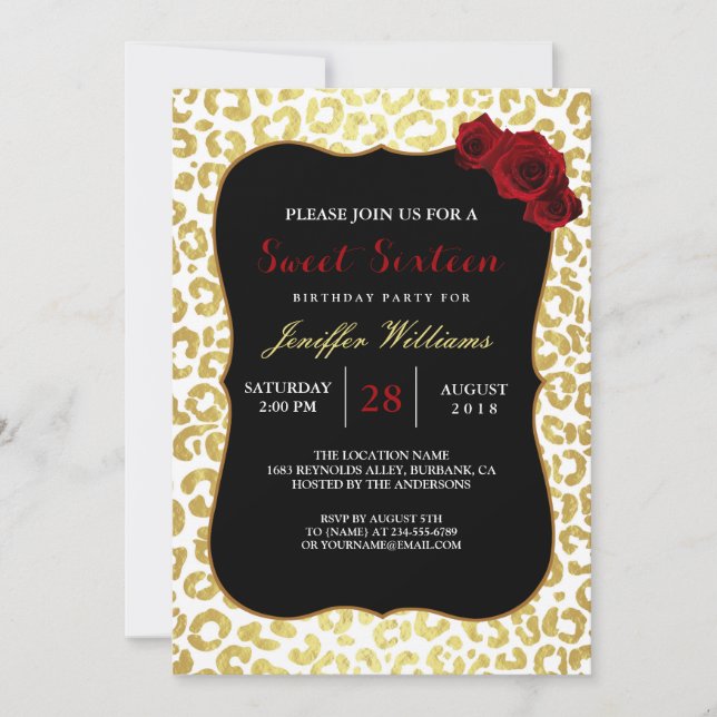 Chic Modern Gold White Leopard Jaguar Cheetah      Invitation (Front)