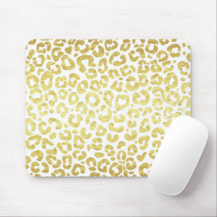 Chic Modern Gold White Leopard Jaguar Cheetah Mouse Pad