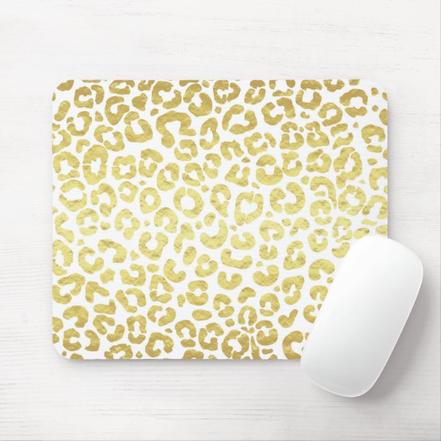 Chic Modern Gold White Leopard Jaguar Cheetah Mouse Pad (With Mouse)