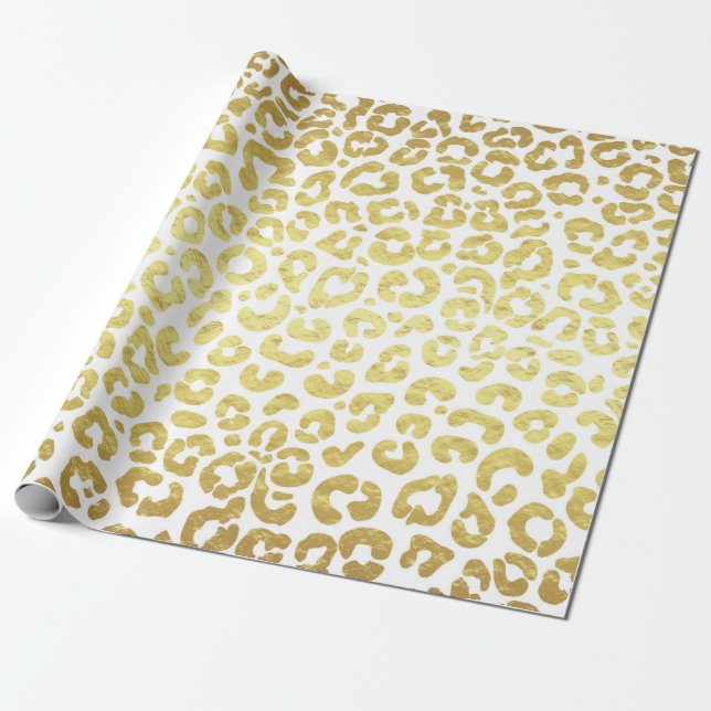 Chic Modern Gold White Leopard Jaguar Cheetah Wrapping Paper (Unrolled)
