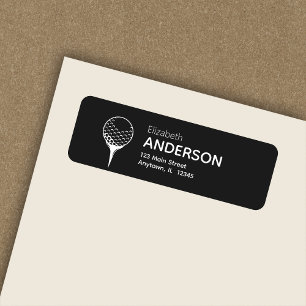 Chic Modern Golf Ball & Tee Black Return Address Label