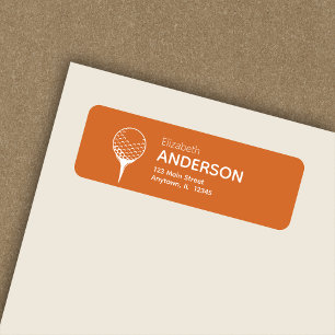 Chic Modern Golf Ball & Tee Orange Return Address Label