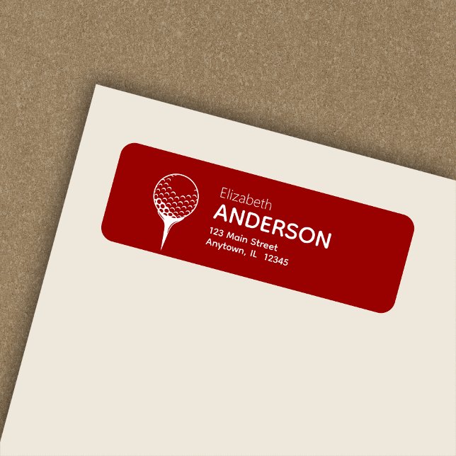 Chic Modern Golf Ball & Tee Red Return Address Label (Creator Uploaded)